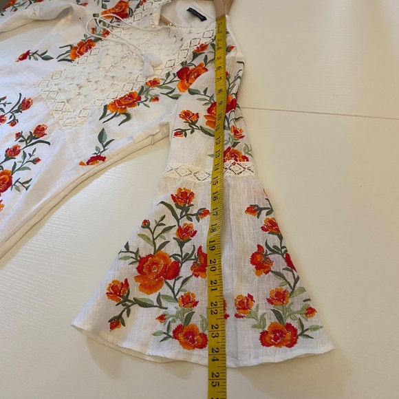 Boston Proper Embroidery Floral Bell Sleeve Linen Blouse White Orange Medium - Picture 11 of 16